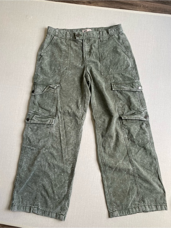 SO Pants - SO Olive Green Cargo Wide Leg Pants 100% Cotton Size L
